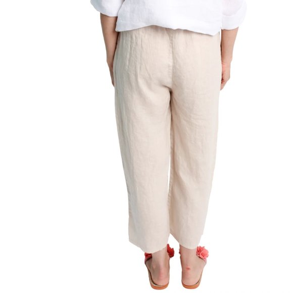 100% Linen, Cream/Tan/Beige, Beachy Wide Leg, Flowy Mom Pants - Size Medium - Picture 2 of 8